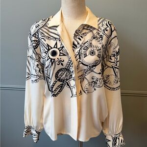 Vintage Escada Elegant Cream and Black Silk Women's Top Sz 40